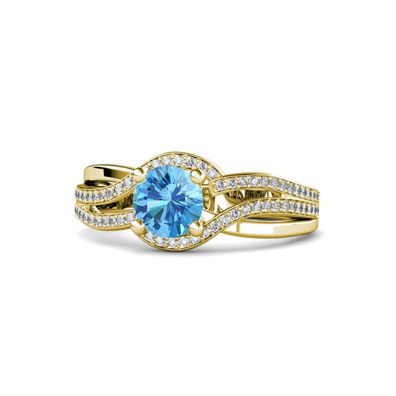 Aimee Signature Blue Topaz and Diamond Bypass Halo Engagement Ring 