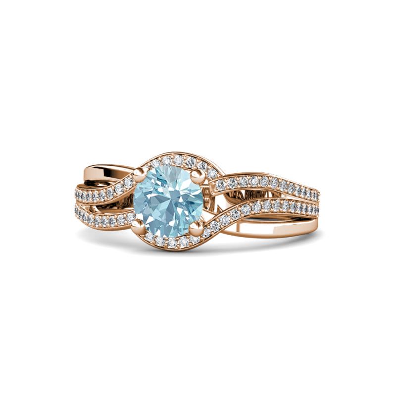 Aimee Signature Aquamarine and Diamond Bypass Halo Engagement Ring 