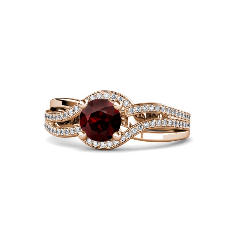 Aimee Signature Red Garnet and Diamond Bypass Halo Engagement Ring 