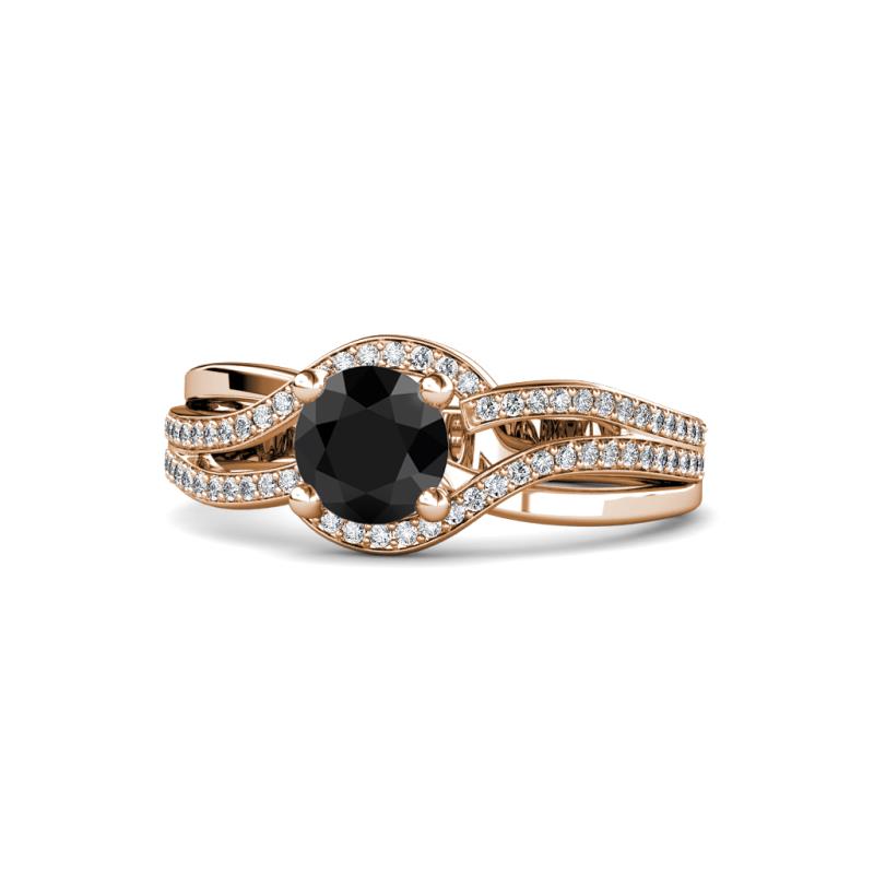 Aimee Signature Black and White Diamond Bypass Halo Engagement Ring 