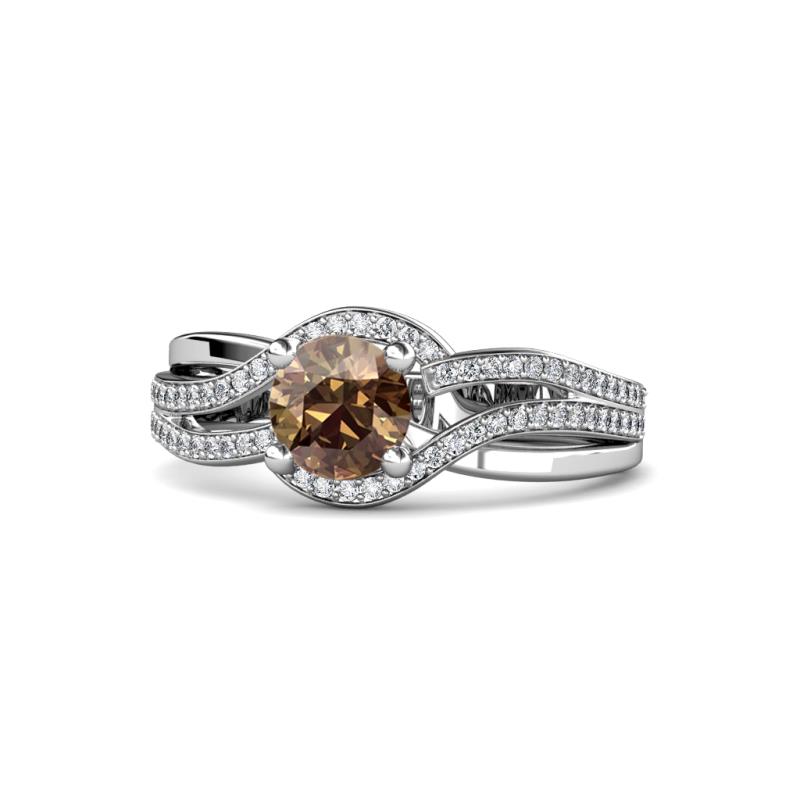 Aimee Signature Smoky Quartz and Diamond Bypass Halo Engagement Ring 