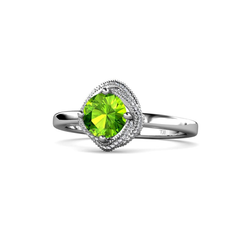 Anneka Signature Peridot and Diamond Halo Engagement Ring 