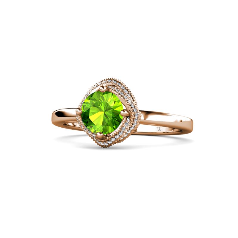 Anneka Signature Peridot and Diamond Halo Engagement Ring 