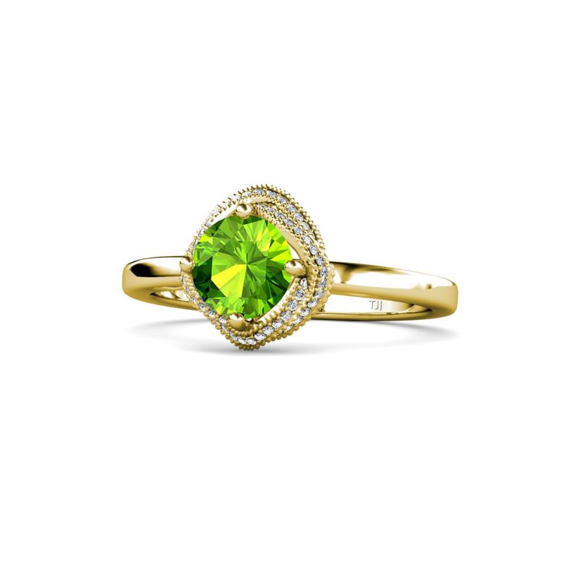 Anneka Signature Peridot and Diamond Halo Engagement Ring 