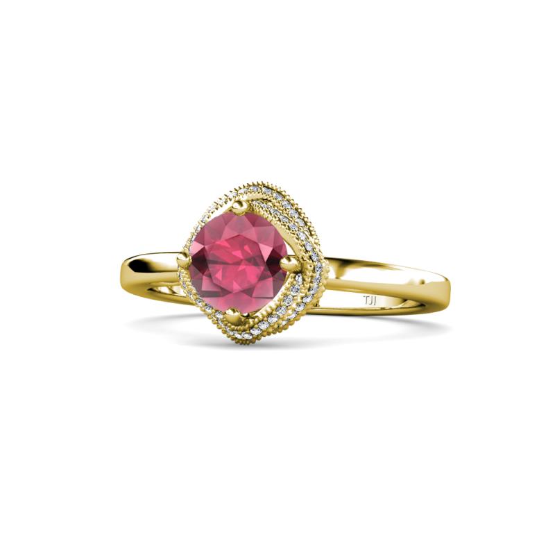 Anneka Signature Rhodolite Garnet and Diamond Halo Engagement Ring 