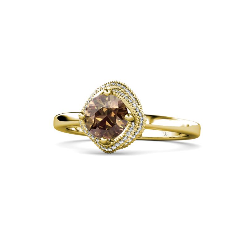 Anneka Signature Smoky Quartz and Diamond Halo Engagement Ring 