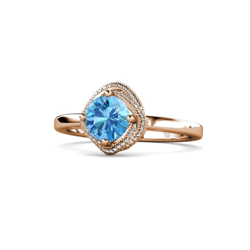 Anneka Signature Blue Topaz and Diamond Halo Engagement Ring 