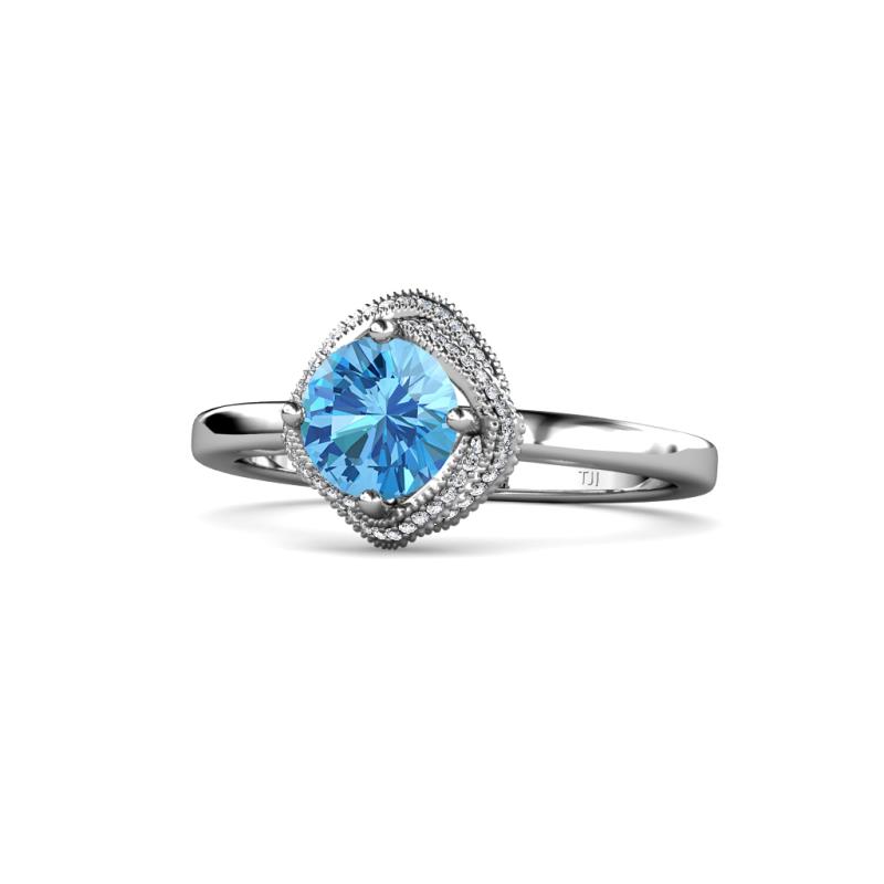 Anneka Signature Blue Topaz and Diamond Halo Engagement Ring 