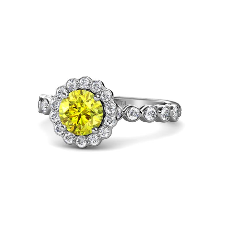 Aelan Signature Yellow and White Diamond Floral Halo Engagement Ring 