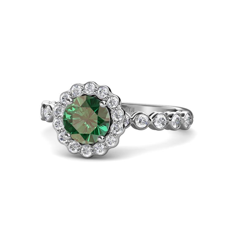 Aelan Signature Round Diamond and Lab Created Alexandrite Floral Halo Engagement Ring 