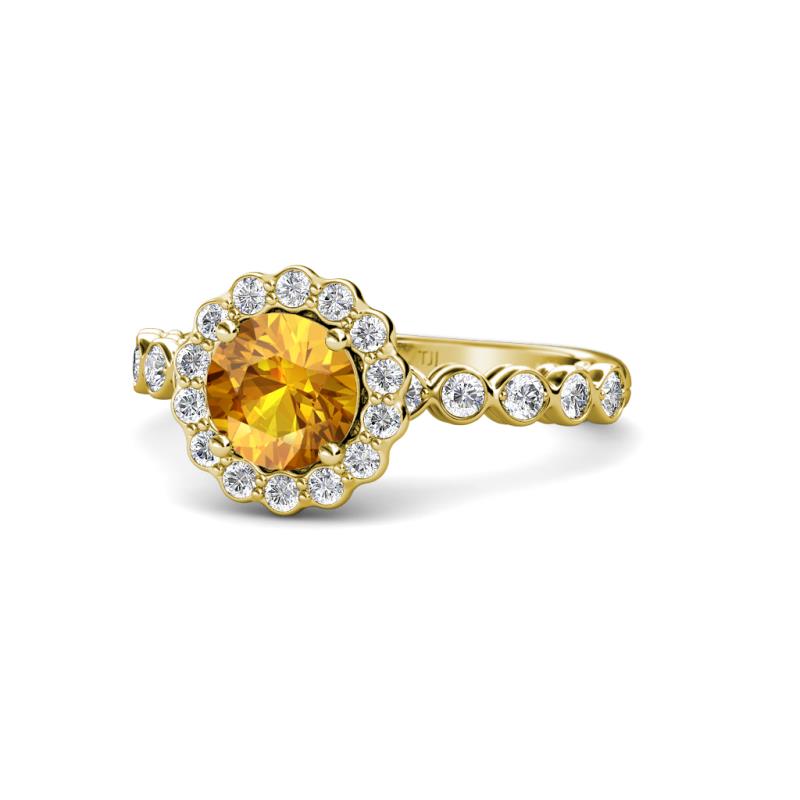 Aelan Signature Citrine and Diamond Floral Halo Engagement Ring 