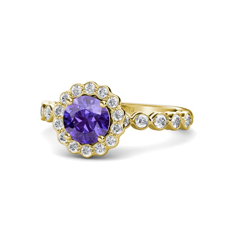 Aelan Signature Iolite and Diamond Floral Halo Engagement Ring 