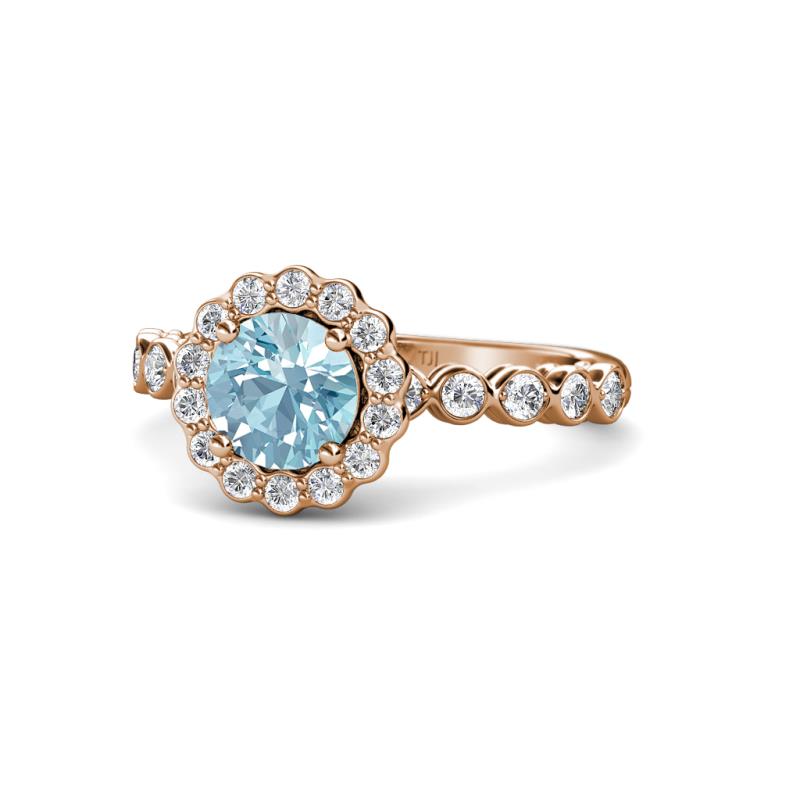 Aelan Signature Aquamarine and Diamond Floral Halo Engagement Ring 