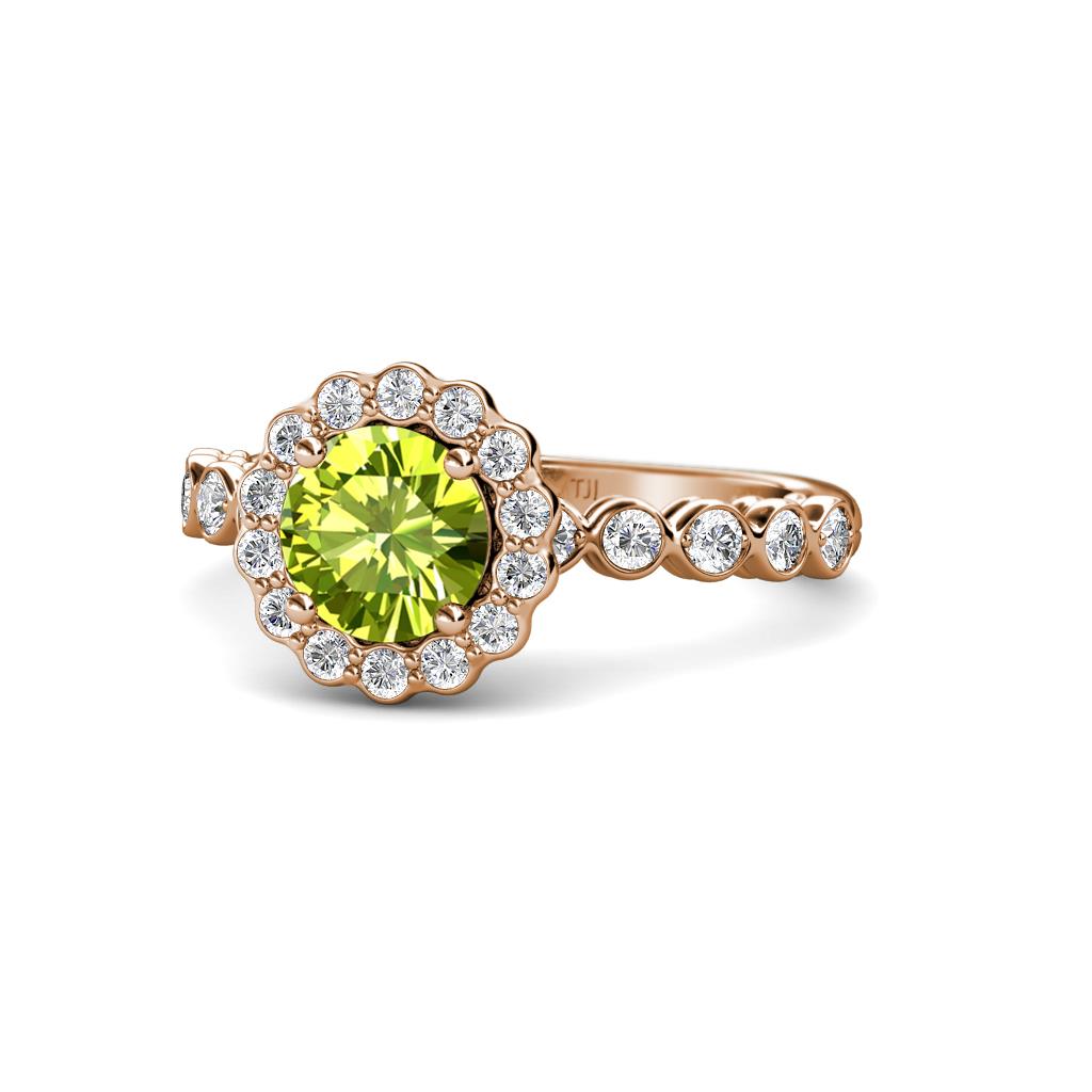 Aelan Signature Peridot and Diamond Floral Halo Engagement Ring 