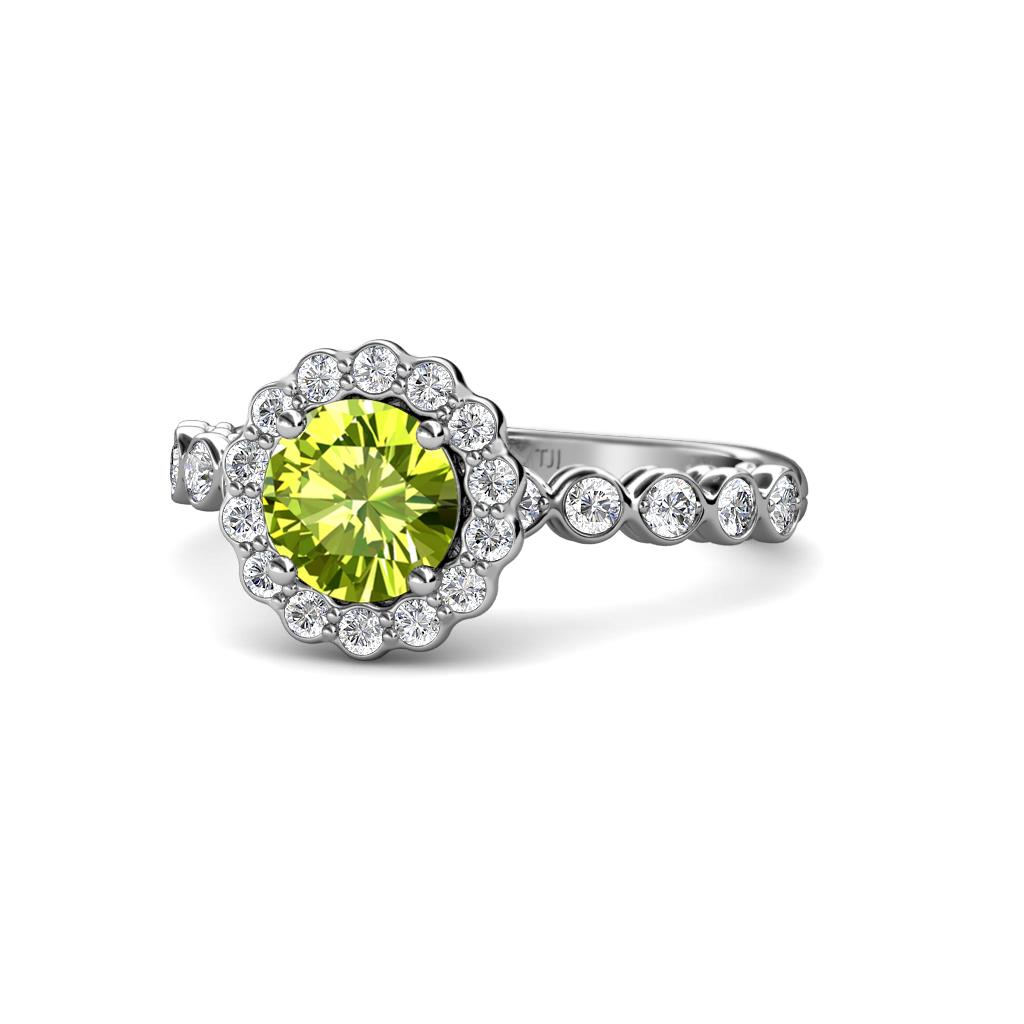 Aelan Signature Peridot and Diamond Floral Halo Engagement Ring 