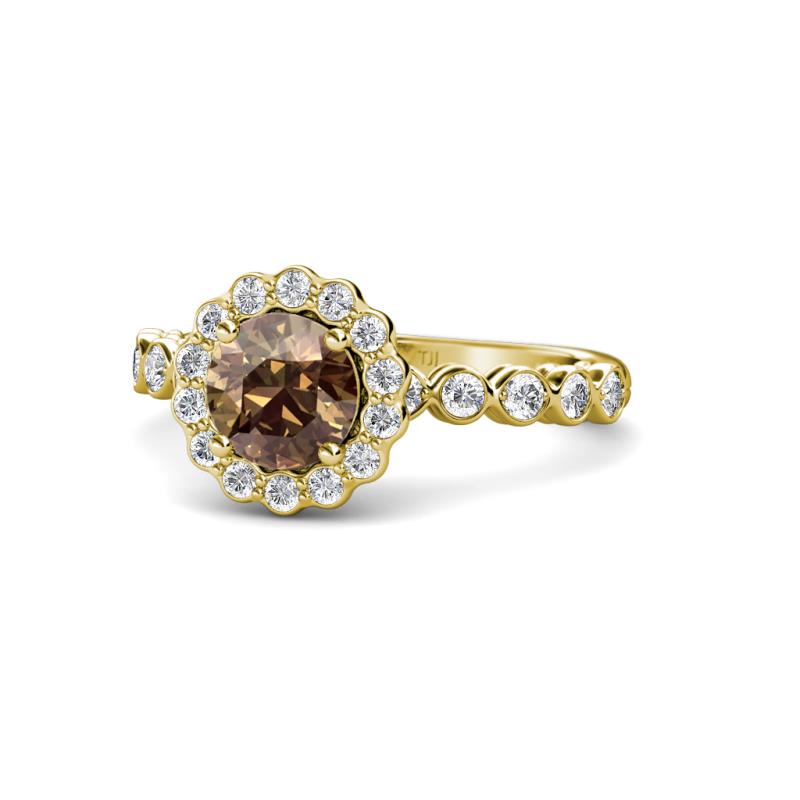 Aelan Signature Smoky Quartz and Diamond Floral Halo Engagement Ring 