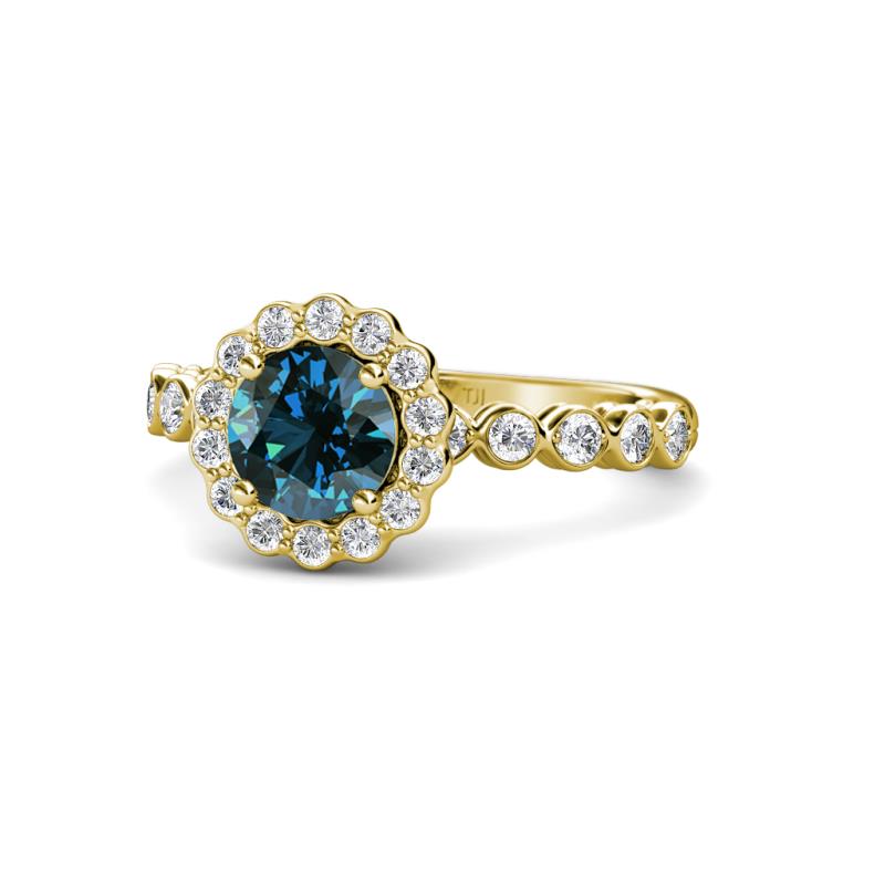Aelan Signature Blue and White Diamond Floral Halo Engagement Ring 