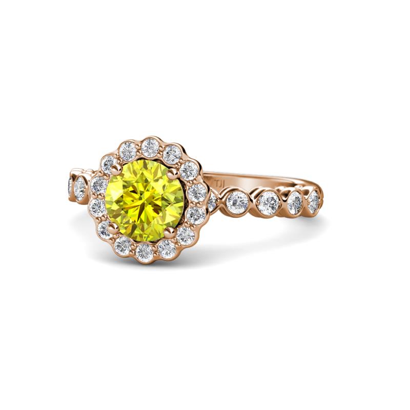 Aelan Signature Yellow and White Diamond Floral Halo Engagement Ring 
