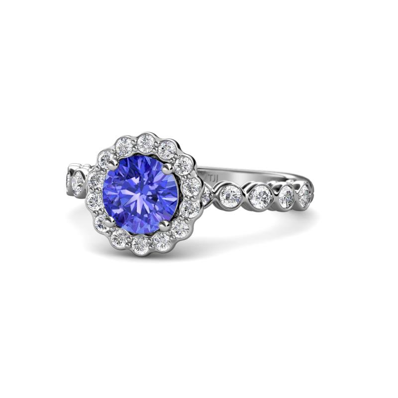 Aelan Signature Tanzanite and Diamond Floral Halo Engagement Ring 