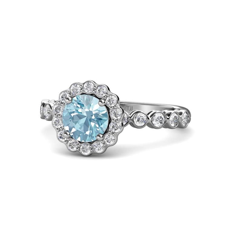 Aelan Signature Aquamarine and Diamond Floral Halo Engagement Ring 