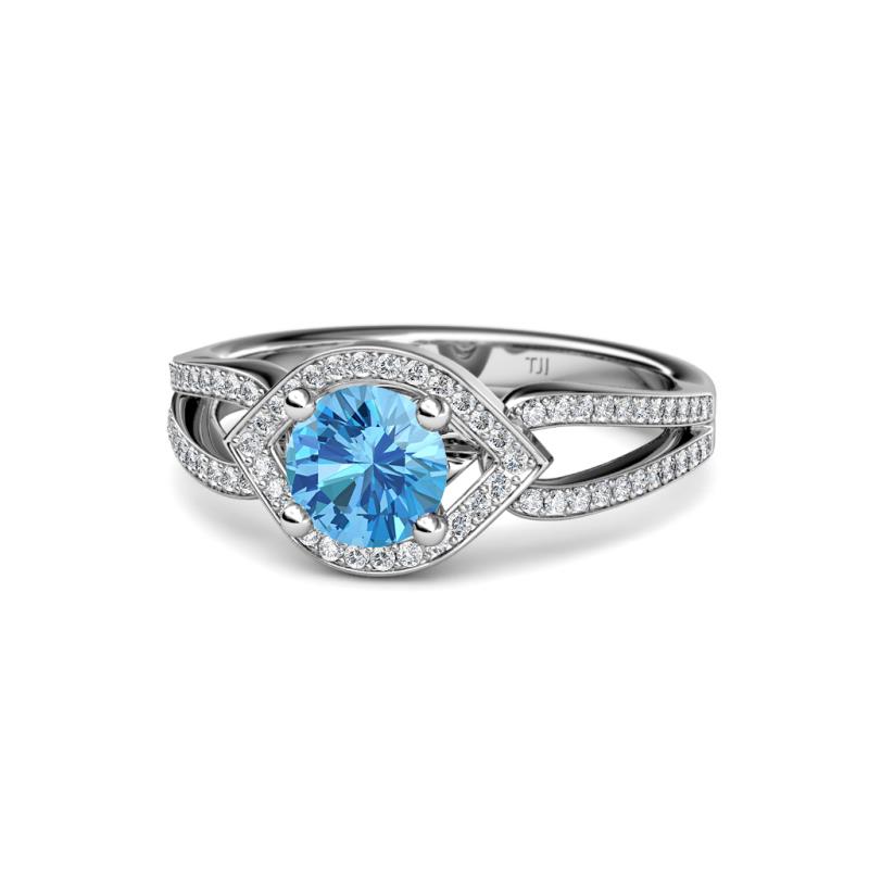Liora Signature Blue Topaz and Diamond Eye Halo Engagement Ring 