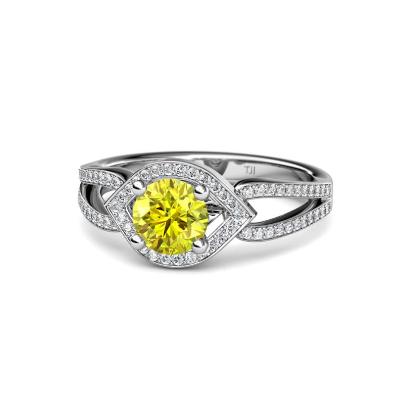 Liora Signature Yellow and White Diamond Eye Halo Engagement Ring 