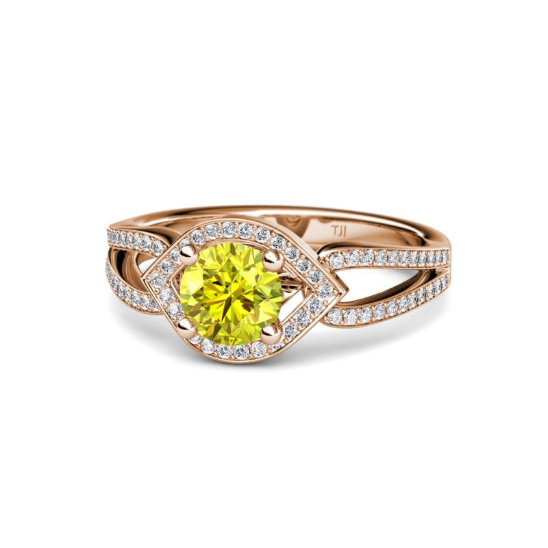 Liora Signature Yellow and White Diamond Eye Halo Engagement Ring 