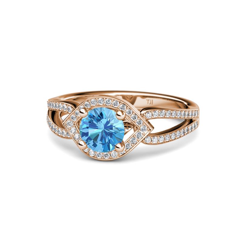 Liora Signature Blue Topaz and Diamond Eye Halo Engagement Ring 