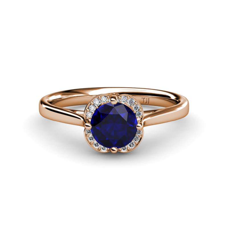 Myrna Round Blue Sapphire and Diamond Halo Engagement Ring 