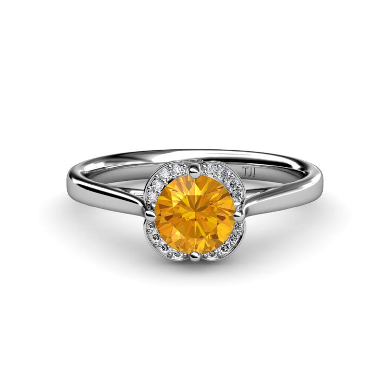 Myrna Round Citrine and Diamond Halo Engagement Ring 