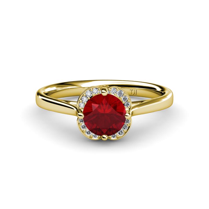 Myrna Round Ruby and Diamond Halo Engagement Ring 