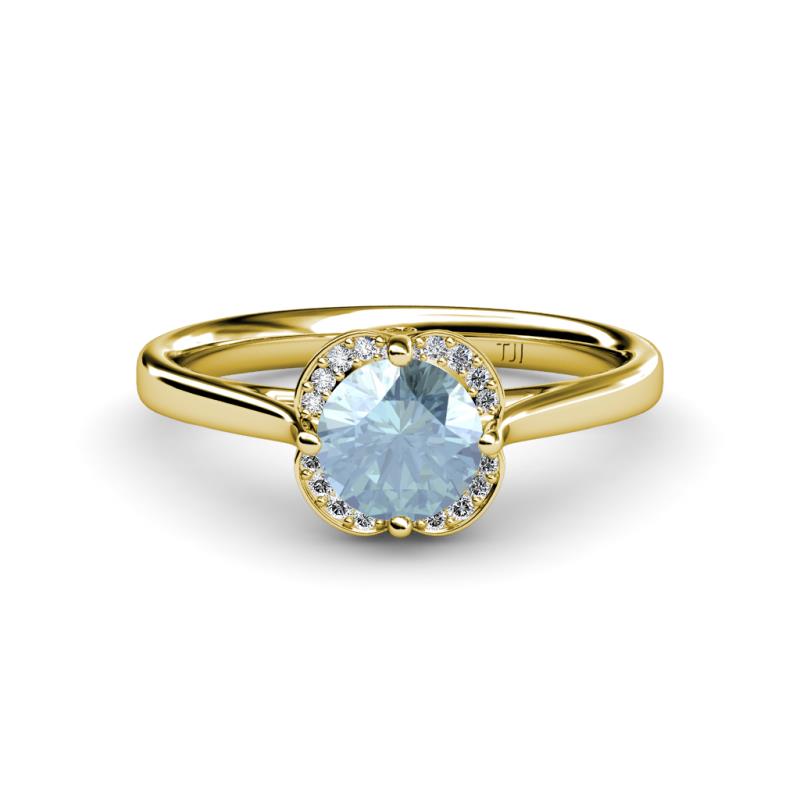 Myrna Round Aquamarine and Diamond Halo Engagement Ring 