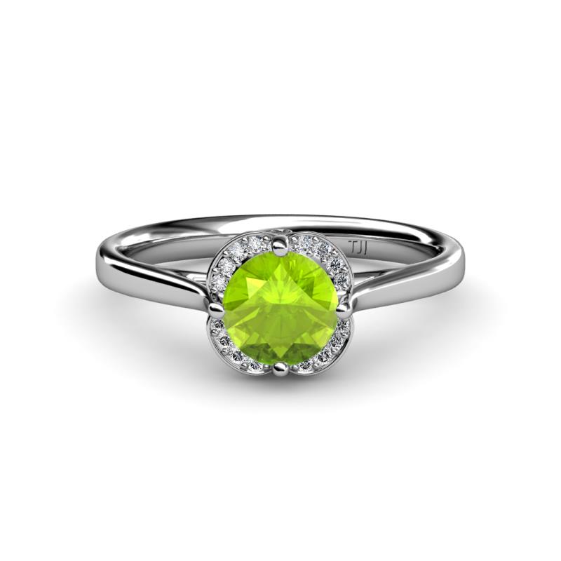 Myrna Round Peridot and Diamond Halo Engagement Ring 