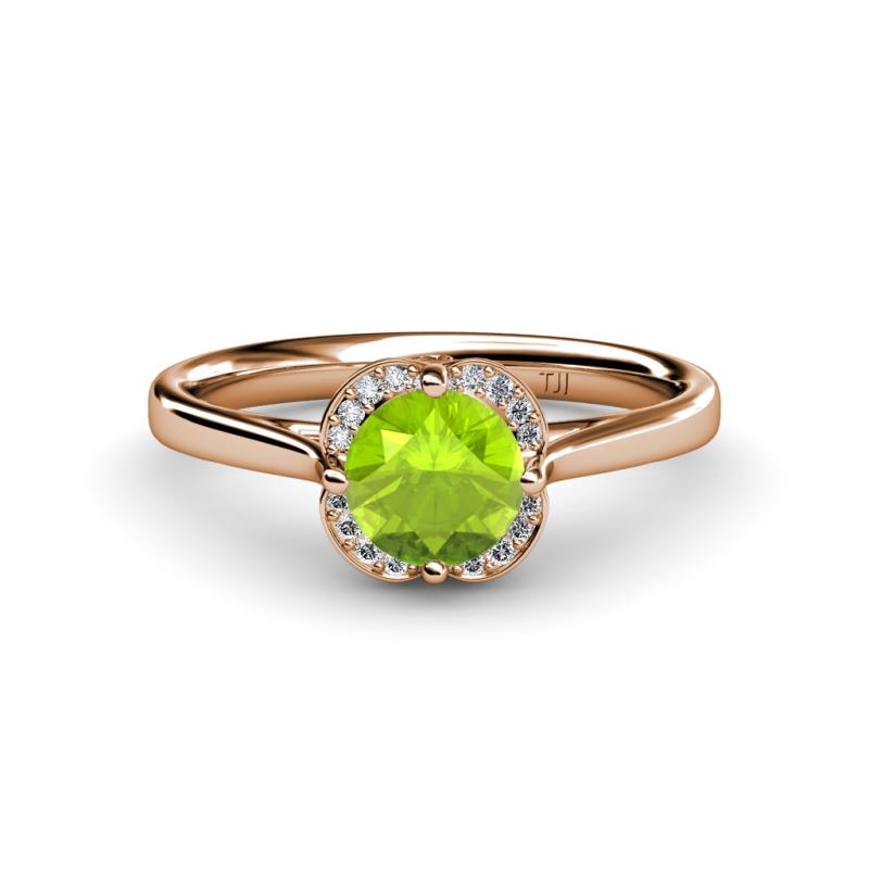 Myrna Round Peridot and Diamond Halo Engagement Ring 