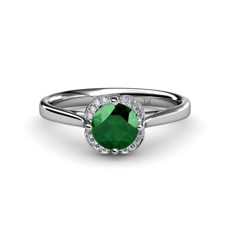 Myrna Round Emerald and Diamond Halo Engagement Ring 