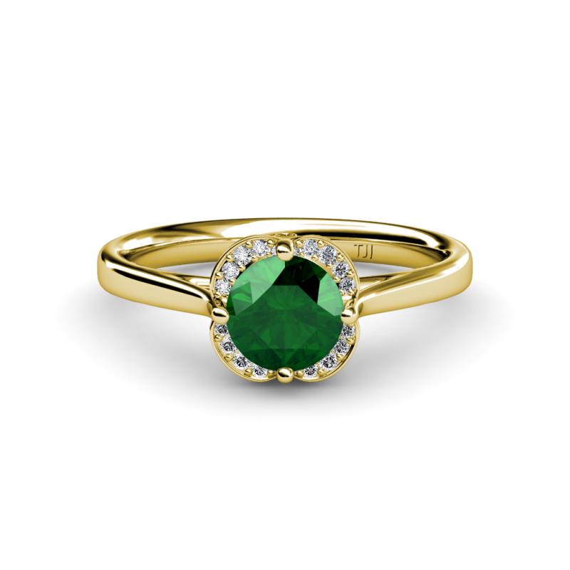 Myrna Round Emerald and Diamond Halo Engagement Ring 
