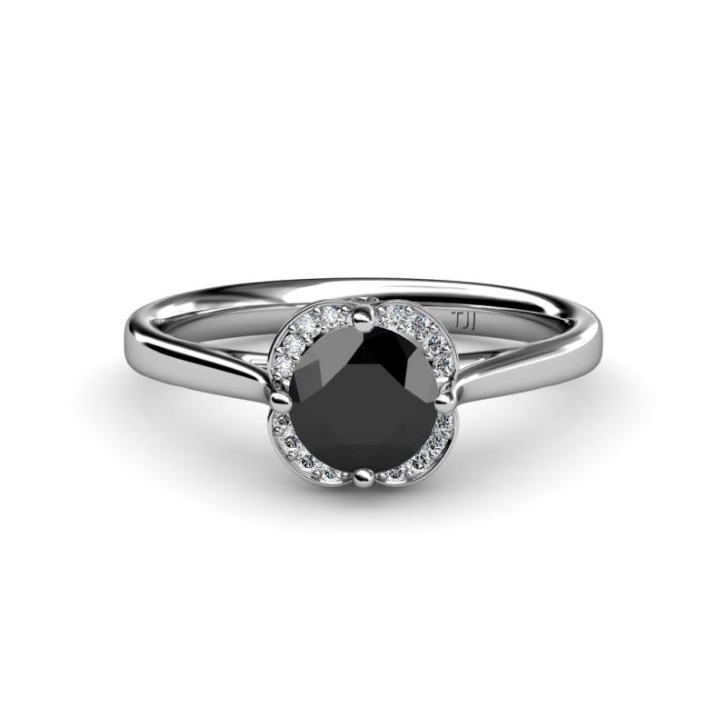 Myrna Round Black Diamond and Diamond Halo Engagement Ring 