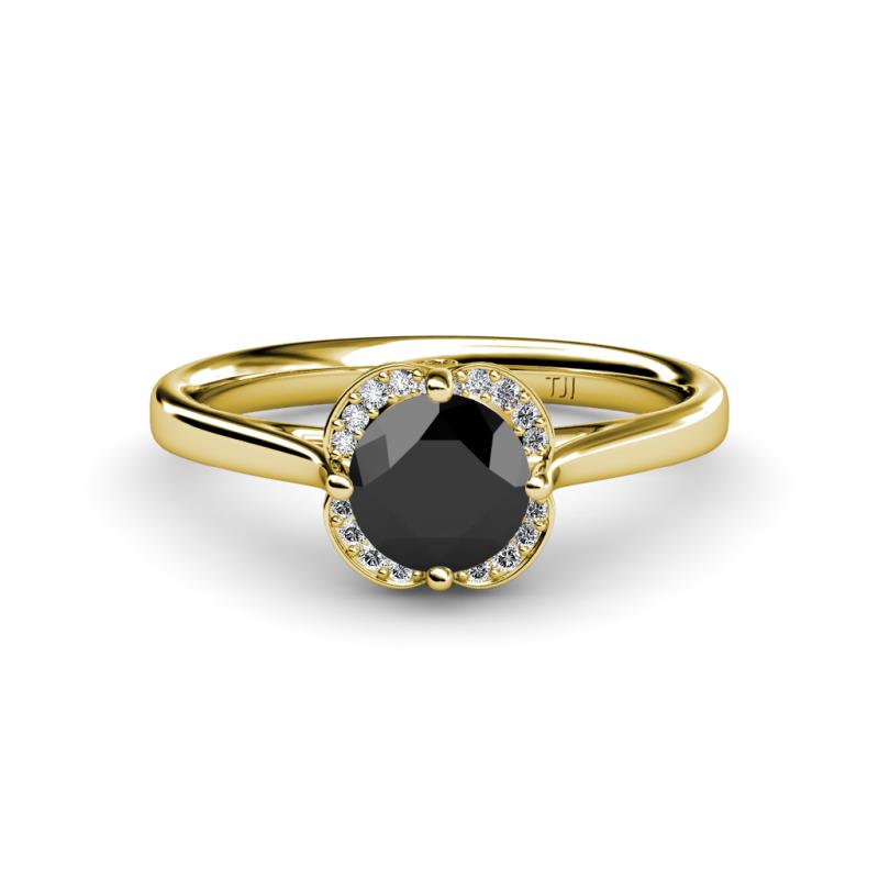 Myrna Round Black Diamond and Diamond Halo Engagement Ring 