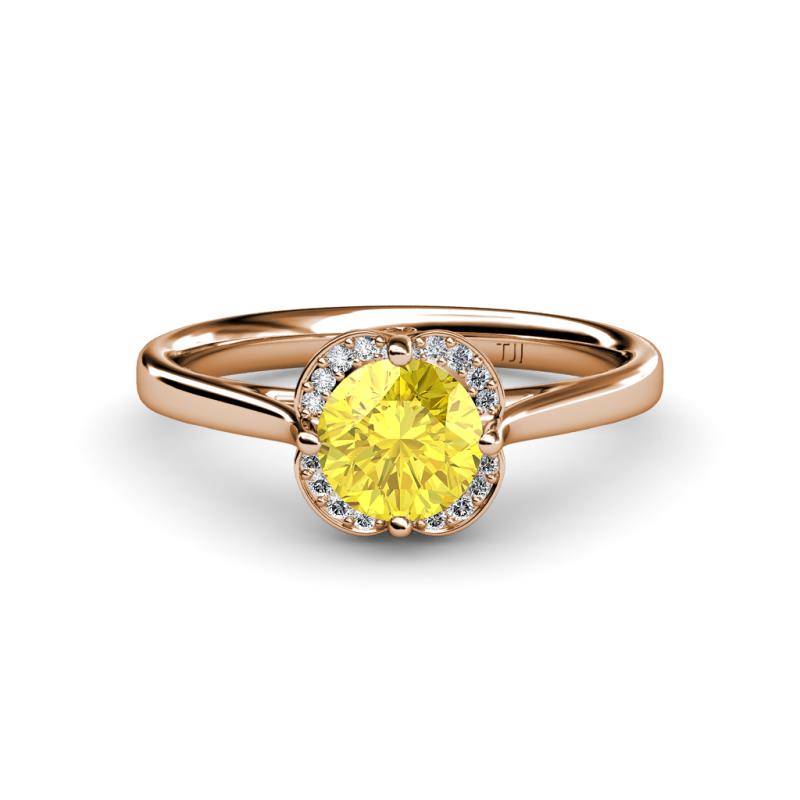 Myrna Round Yellow Sapphire and Diamond Halo Engagement Ring 