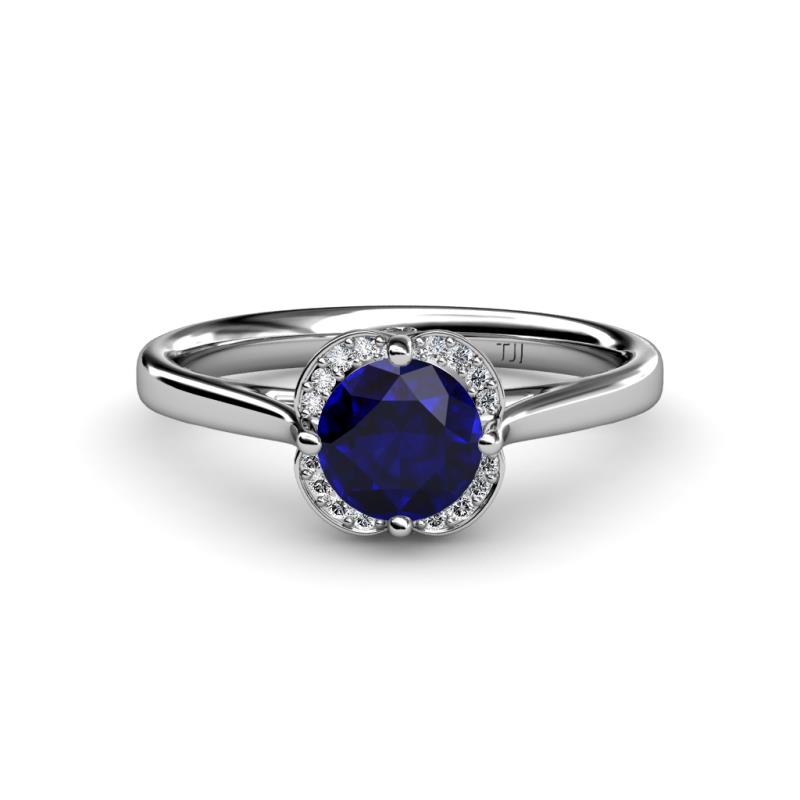 Myrna Blue Sapphire and Diamond Halo Engagement Ring  