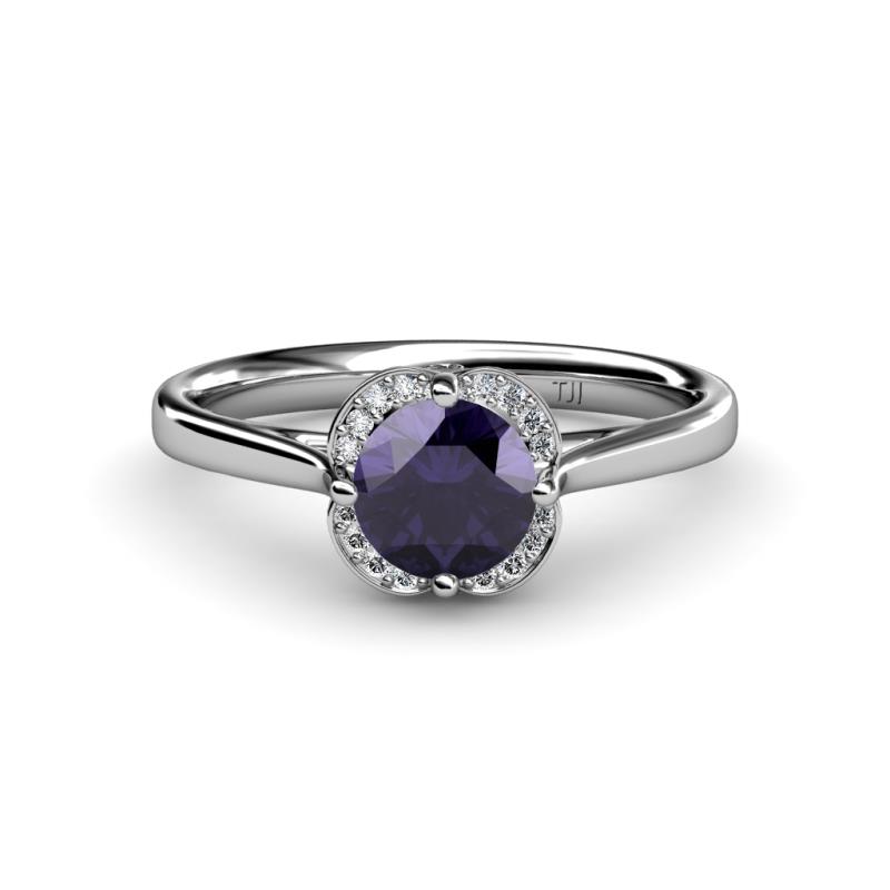 Myrna Iolite and Diamond Halo Engagement Ring  
