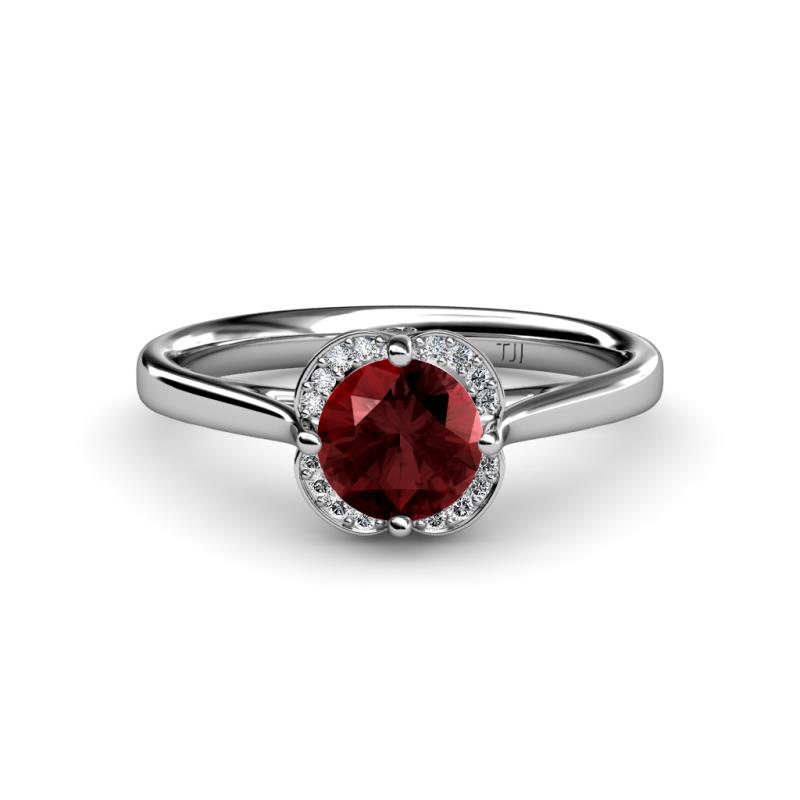 Myrna Red Garnet and Diamond Halo Engagement Ring  