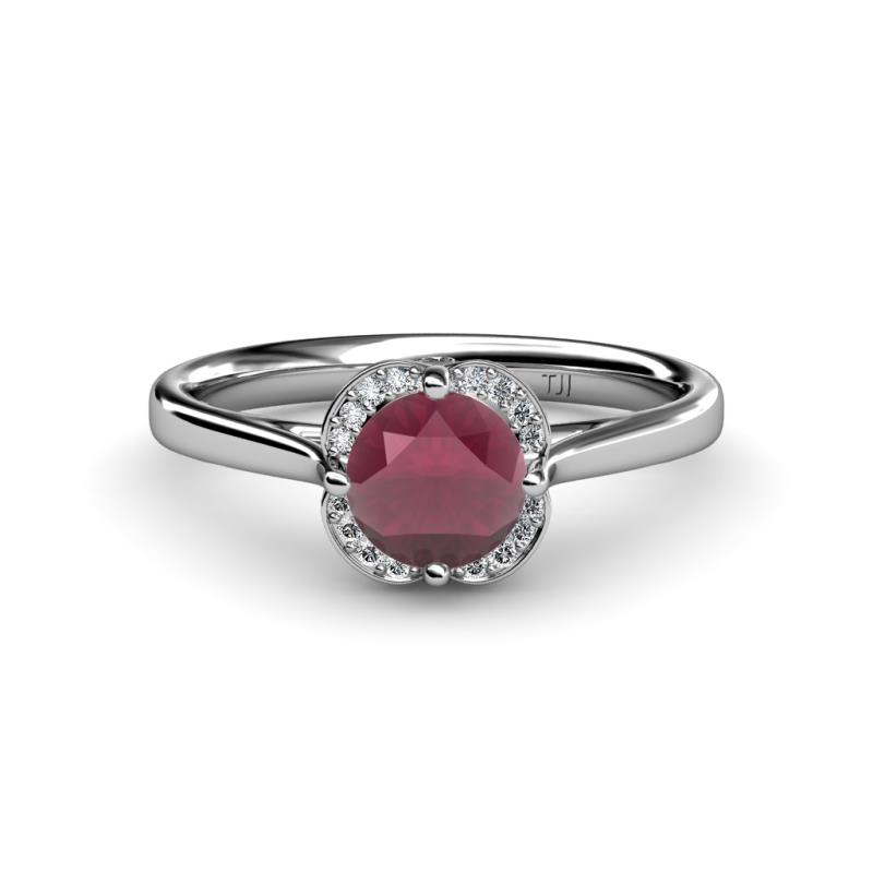 Myrna Rhodolite Garnet and Diamond Halo Engagement Ring  