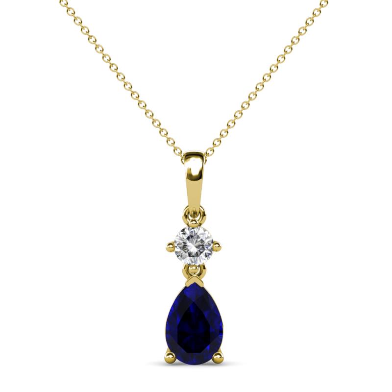 Zaila Pear Shape Blue Sapphire and Round Natural Diamond Two Stone Pendant 