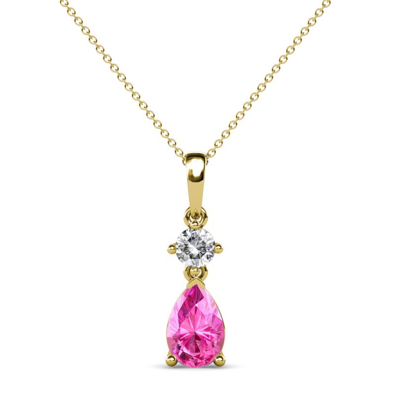 Zaila Pear Shape Pink Sapphire and Round Natural Diamond Two Stone Pendant 