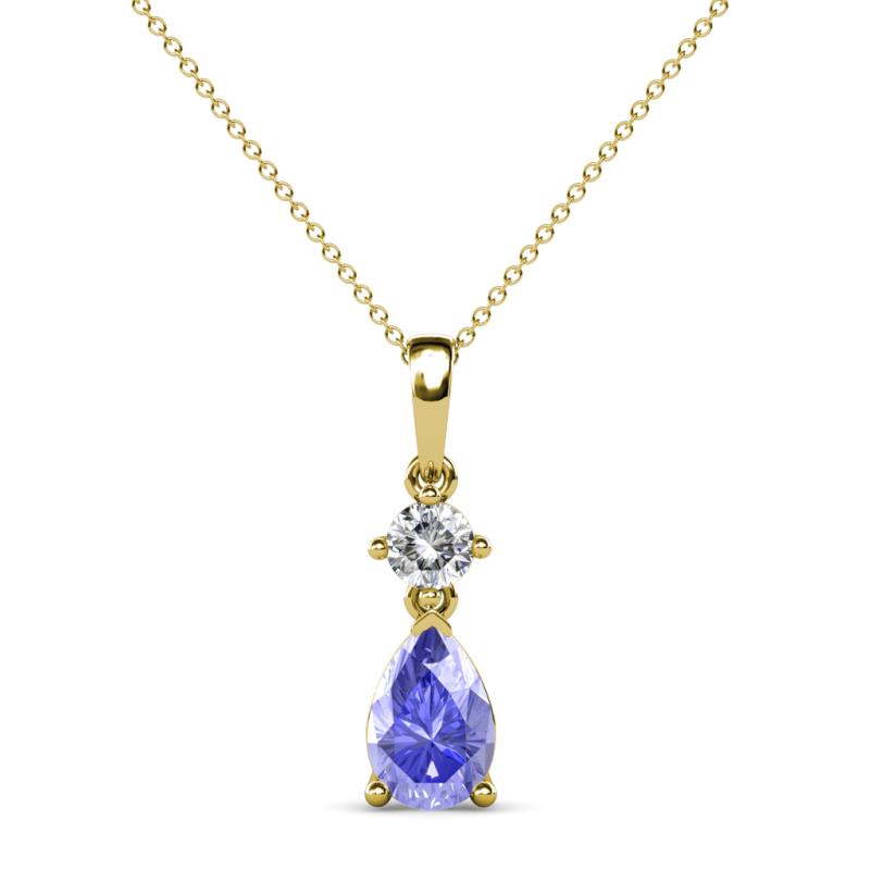 Zaila Pear Shape Tanzanite and Round Natural Diamond Two Stone Pendant 