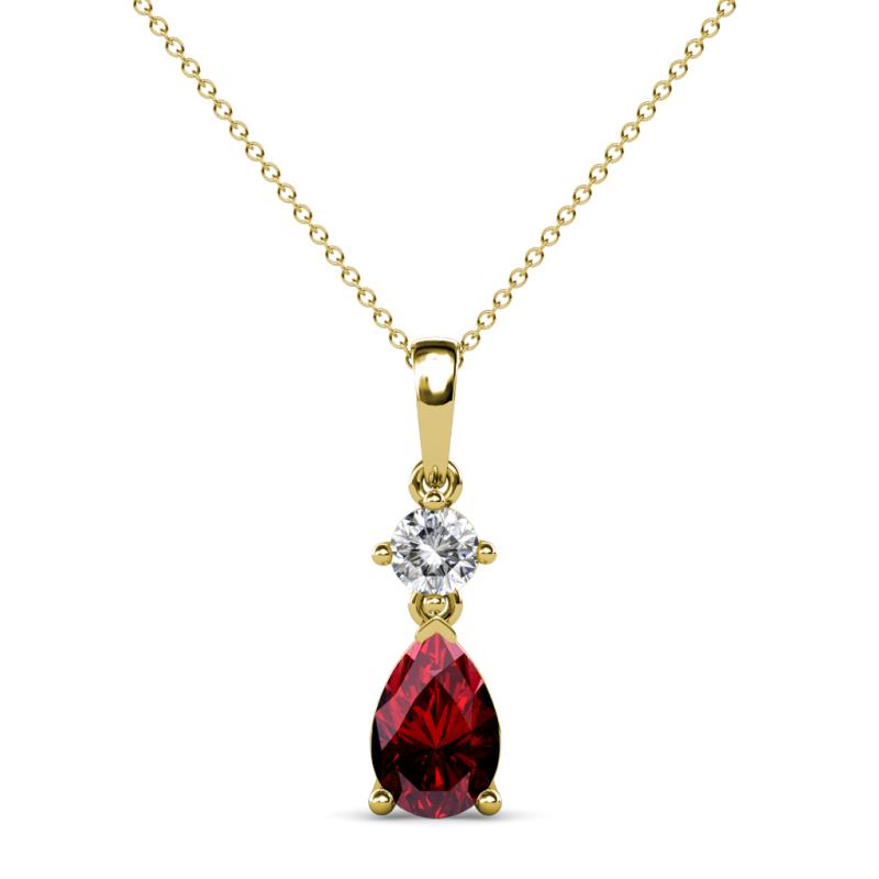 Zaila Pear Shape Ruby and Round Natural Diamond Two Stone Pendant 
