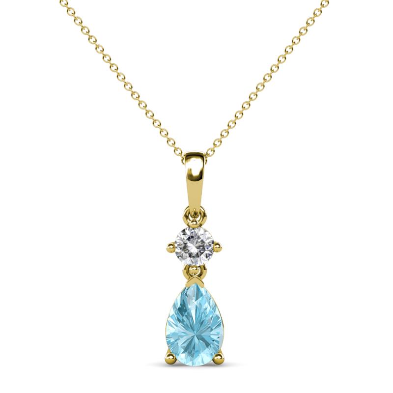 Zaila Pear Shape Aquamarine and Round Natural Diamond Two Stone Pendant 