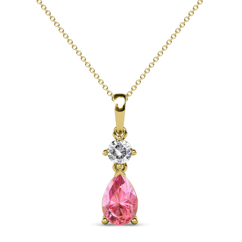 Zaila Pear Shape Pink Tourmaline and Round Natural Diamond Two Stone Pendant 