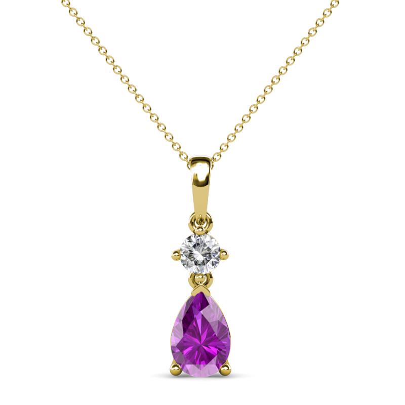 Zaila Pear Shape Amethyst and Round Natural Diamond Two Stone Pendant 